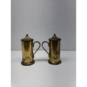 Vintage Brass Look Italian Salt & Pepper Shakers Made In Italy Patina & Wear